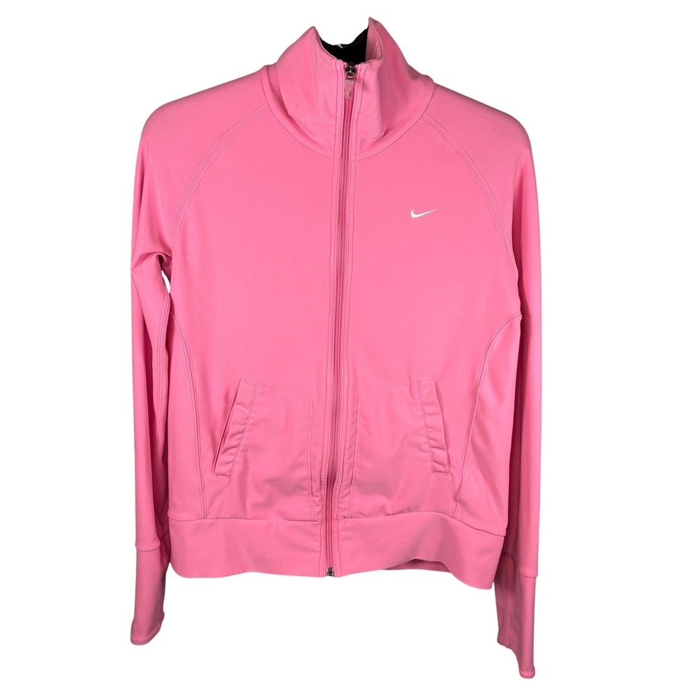 Nike Womens Dri-FIT Full Zip Track Jacket Pink Mock Neck Activewear 363183-626 M